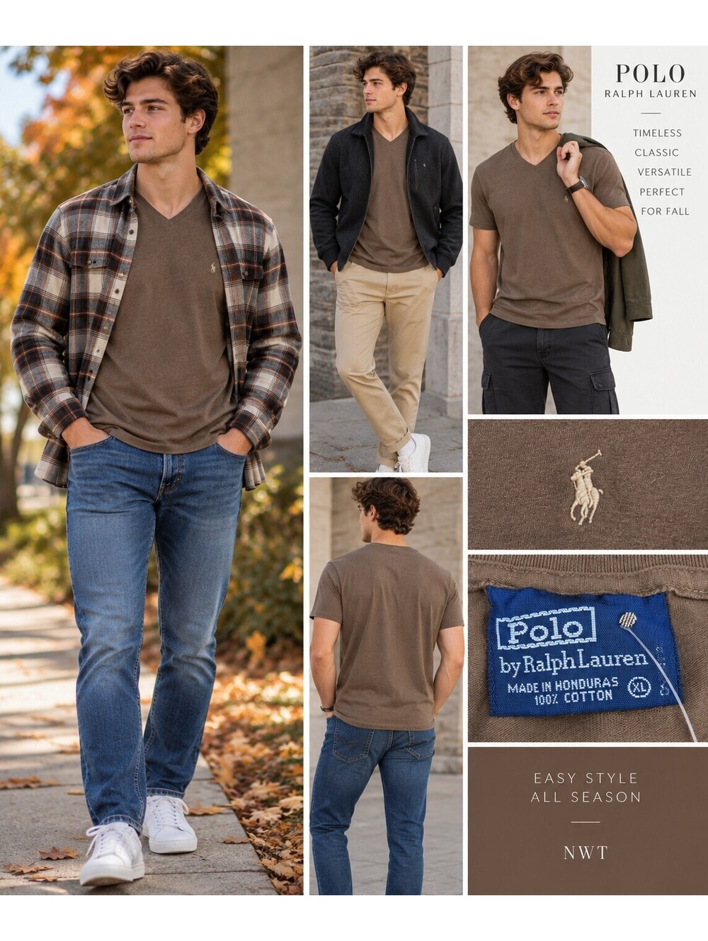 NWT Polo by Ralph Lauren Men’s XL V-Neck Tee 100% Cotton Y2K Preppy Minimalist